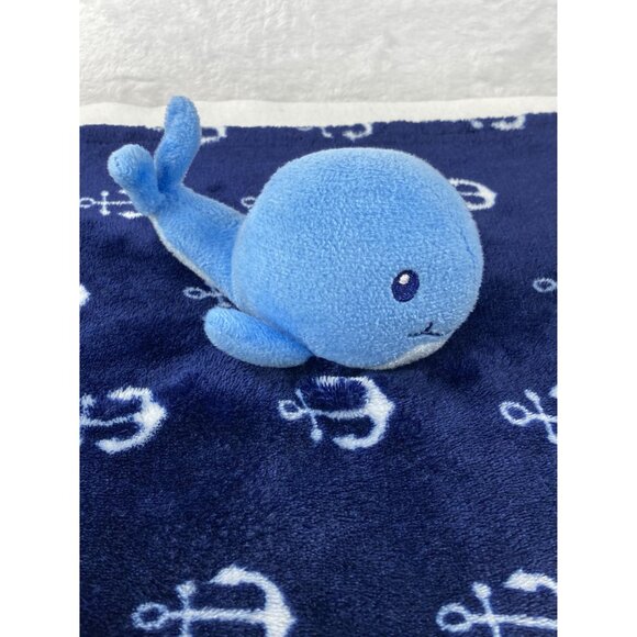 HB Whale Plush Baby Blanket Lovie Comfort Toy 14"x14" Soft Blue White Anchors - Picture 2 of 9
